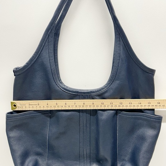 Rough and Tumble Leather Hobo Slouch Tote Bag Blue Pockets Made in Maine - Picture 13 of 16